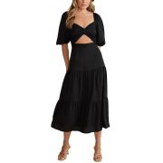 MINKPINK Women’s Audrey Cutout Puff-Sleeve Midi Dress Black L B4HP