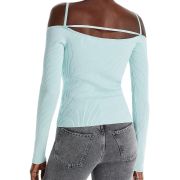 7 For All Mankind Women’s Ribbed Cold Shoulder Top Blue S B4HP $178