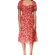 Sanctuary Women’s Floral Puff Sleeve Sweetheart Midi Dress B4HP