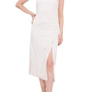 1. STATE Women’s Asymmetric Button Front Slip Dress White B4HP $109