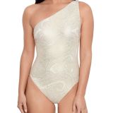 Lauren Ralph Lauren Women's Lux Paisley One Shoulder Swimsuit Gold B4HP $140