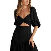 MINKPINK Women’s Audrey Cutout Puff-Sleeve Midi Dress Black L B4HP