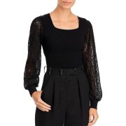 Sioni Women’s Lace Sleeves Square Neck Pullover Top Black M B4HP $78