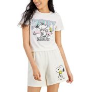 Peanuts Women’s Juniors’ Snoopy Cropped T-Shirt White S B4HP