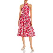 Aqua Women’s Leaf Print Halter Midi Dress Pink S B4HP $158