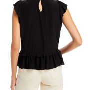 Aqua Women’s Ruffle Trim Flutter Sleeve Top Black B4HP $78