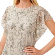 Aidan Mattox Women’s Embellished Flutter Sleeve Cocktail Dress Silver B4HP