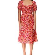 Sanctuary Women’s Floral Puff Sleeve Sweetheart Midi Dress B4HP