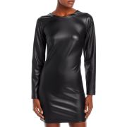 Aqua Women’s Faux Leather Open Back Mini Dress Black XS B4HP $118