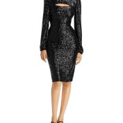 Aqua Women’s Sequined Keyhole Sheath Dress Black B4HP