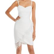 Aqua Women’s Feather Trim Dress White Size 6 B4HP $268