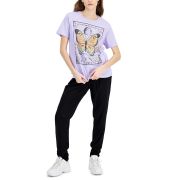 Love Tribe Women’s Juniors’ Universe Guide Graphic-Print T-Shirt Purple M B4HP