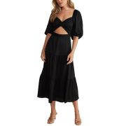 MINKPINK Women’s Audrey Cutout Puff-Sleeve Midi Dress Black L B4HP