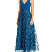 Eliza J Women’s V Neck Fit and Flare Gown Blue Size 14 B4HP $248