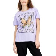 Love Tribe Women’s Juniors’ Universe Guide Graphic-Print T-Shirt Purple M B4HP