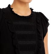 Aqua Women’s Ruffle Trim Flutter Sleeve Top Black B4HP $78