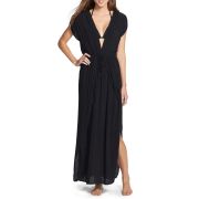 Elan Women’s Deep V-Neck Cover-Up Maxi Dress Black Size Small B4HP