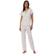 Lauren Ralph Lauren Women’s Ruffle Tie Neck Printed Pajama Set Light Pink M B4HP