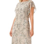 Aidan Mattox Women’s Embellished Flutter Sleeve Cocktail Dress Silver B4HP