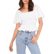 1.State Women’s Eyelet Puff Sleeve Top White M B4HP $89