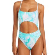 AQUA Swim Swirl Print Cutout One Piece Swimsuit Turq Multi Size XS B4HP