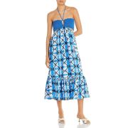 Aqua Women’s Crochet Batik Halter Dress Blue XS B4HP $128