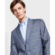 Bar III Men’s Slim Fit Blue Plaid Sport Coat Blue Tan 40R B4HP $295