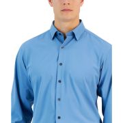 Alfani Men’s Regular Fit Travel Ready Solid Dress Shirt Blue B4HP