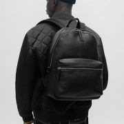 Hugo Boss Logo-Patch Backpack in Grained Faux Leather Black OS B4HP $160