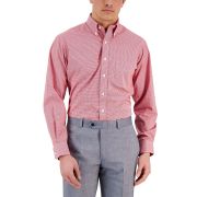 Club Room Men’s Regular Fit Mini Gingham Dress Shirt Red 18 36/37 B4HP