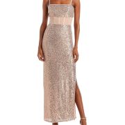 BCBGMAXAZRIA Women’s Long Sequin Evening Gown Pink L B4HP