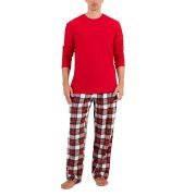 Club Room Men’s Parlor Plaid Fleece Pajama Pants & Top Set Bright White L B4HP