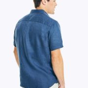 Nautica Men’s Classic-Fit Solid Linen Short-Sleeve Shirt Blue B4HP