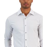 Alfani Men’s Slim-Fit 4 Way Stretch Geo-Print Dress Shirt White B4HP