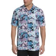 Cubavera Men’s Regular-Fit Texture Tropical Print Shirt Jet Black 2XL B4HP