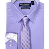 Nick Graham Men's Modern-Fit Dress Shirt & Tonal Plaid Tie Set B4HP