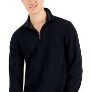 Club Room Men’s Solid Classic-Fit French Rib Quarter-Zip Sweater Black M B4HP