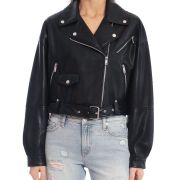 Avec Les Filles Women Oversize Faux Leather Cropped Biker Moto Jacket Black B4HP