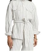 Polo Ralph Lauren Women’s Belted Striped Linen Utility Shirt White B4HP $298