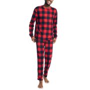 Nautica Men’s 2-Pc Relaxed-Fit Buffalo Plaid Waffle-Knit T-Shirt Pajama Pants L