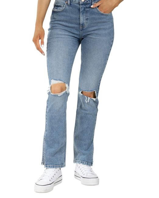 Indigo Rein Juniors' Ripped Slit-Hem Distressed Jeans Size 3 25x31 B4HP
