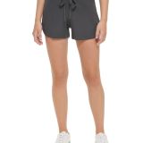 Calvin Klein Jeans Women's Ribbed-Knit Drawstring Shorts Forge Iron M B4HP