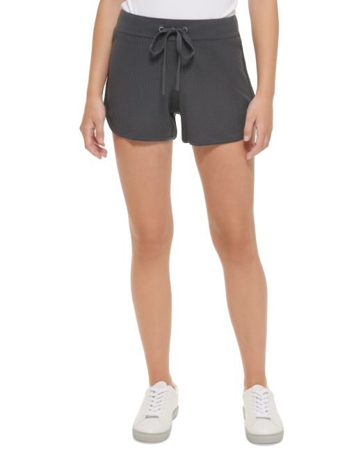 Calvin Klein Jeans Women's Ribbed-Knit Drawstring Shorts Forge Iron M B4HP