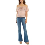 BCX Juniors’ Ruffled Cold-Shoulder Top Blush Floral XL B4HP