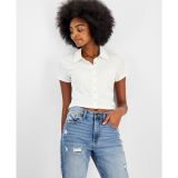 Hippie Rose Juniors' Snap-Front PoloTop Winter White XS B4HP