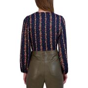BCBGeneration Women’s V-Neck Long-Sleeve O-Ring Top Blue XS B4HP