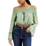 Kingston Grey Juniors' Smocked Off-The-Shoulder Top Green Ivory XL B4HP