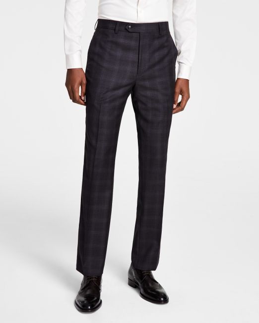 Michael Kors Men's Plaid Classic-Fit Wool-Blend Stretch Pant Charcoal/Brown B4HP