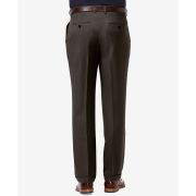 Haggar Men’s Stretch Classic-Fit Solid Pleated Dress Pants Brown 34×34 B4HP
