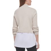 Calvin Klein Women’s Mixed Media Long-Sleeve Sweater Mocha Heather XL B4HP